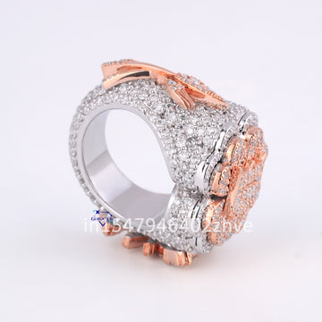 Fully Iced Out Hip Hop Diamond Ring For Party Wear Luxury Looking Lab Diamond Ring 14KT Gold Two Tone Color Ring