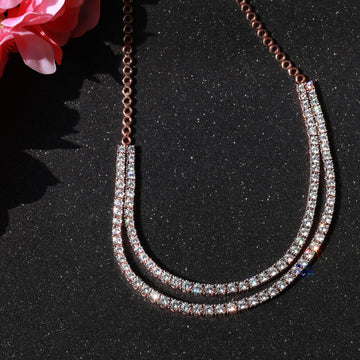 Wear this stylish neckline diamond necklace in 14 kt rose gold with lab created diamonds in vvs clarity