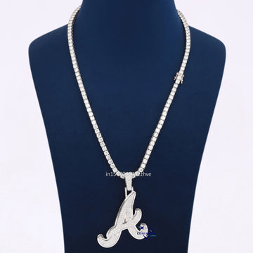 Small Brilliant Round Cut VVS Clarity Diamond Letter Pendant With Tennis Chain - Gurukrupa-Gems