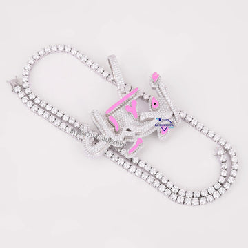 Tennis Chain With Personlized Arabic Letter Diamond Pendant In 14KT Gold - Gurukrupa-Gems