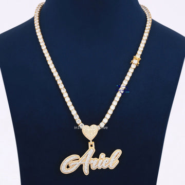 Tennis Diamond Chain With Small Letter Diamond Pendant In 14K Gold - Gurukrupa-Gems