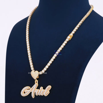 Tennis Diamond Chain With Small Letter Diamond Pendant In 14K Gold - Gurukrupa-Gems