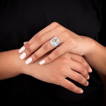 Yellow cushion diamond engagement diamond ring - Gurukrupa-Gems